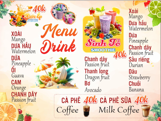 Menu sinh tố nước ép 01