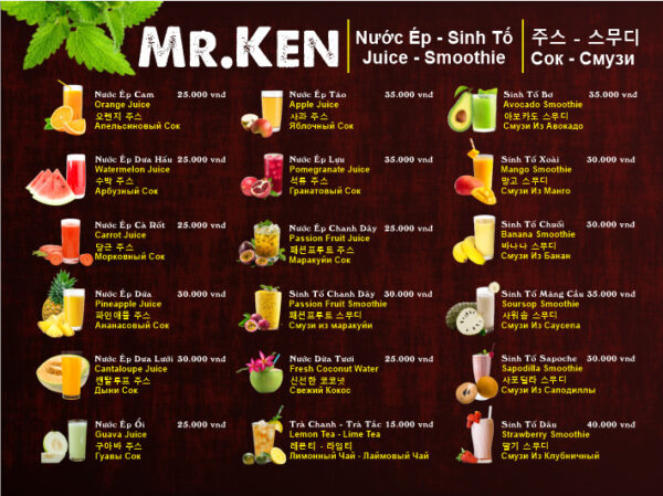 Menu sinh tố nước ép 09